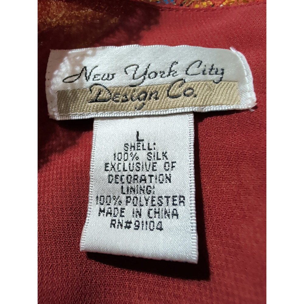 NYC Design Co. Sheer Embellished Tunic Top L Silk Blend Maroon Long Sleeve China - Picture 9 of 9